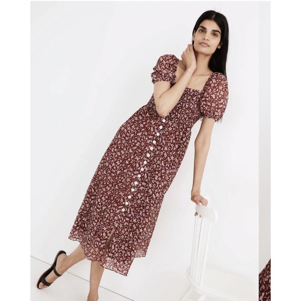 Madewell Lucie Smocked Button-Front Midi Dress in Batik Vine medium